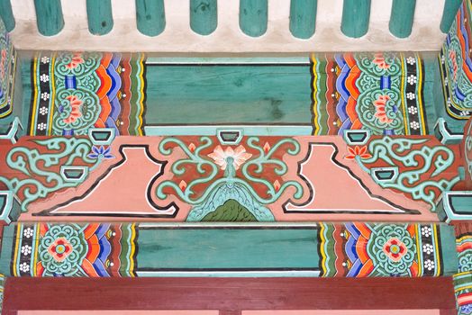 Buddhistic temple ornaments in a korean temple with beautiful colors