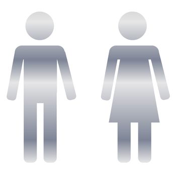 Silver male and female sign on white background
