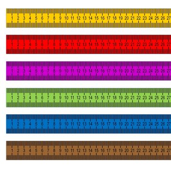 Set of six colorful measuring tape in white background