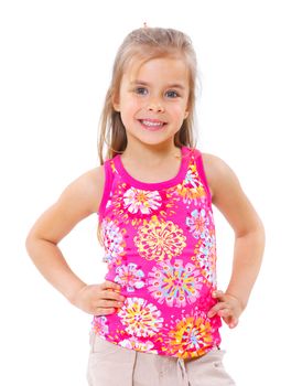 Portrait beautiful little girl, isolated on white background.