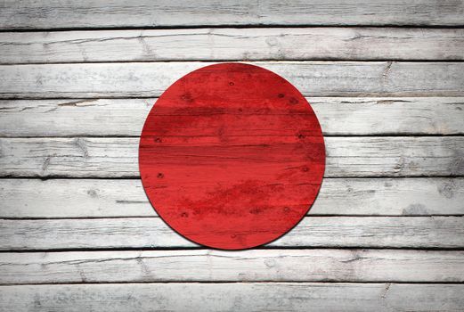 Japan flag painted on wooden boards. Grunge style