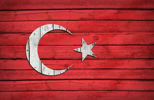 Turkish flag painted on wooden boards. Grunge style