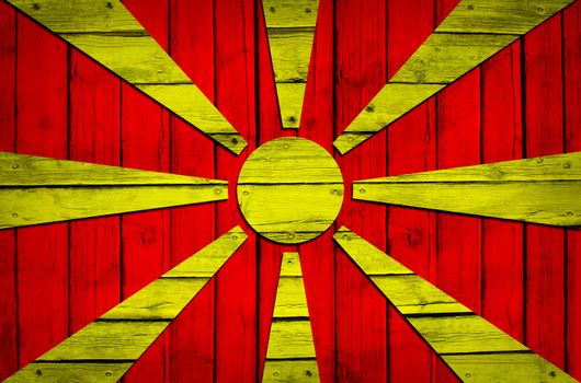 Macedonian flag painted on wooden boards. Grunge style