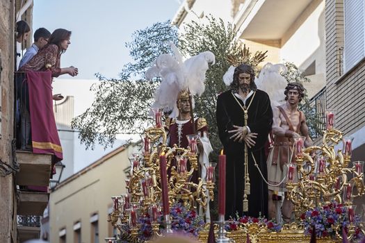 Linares, jaen province, SPAIN - March 17, 2014: Brotherhood of Jesus corsage making station of penitence, Linares, Jaen province, Andalusia, Spain