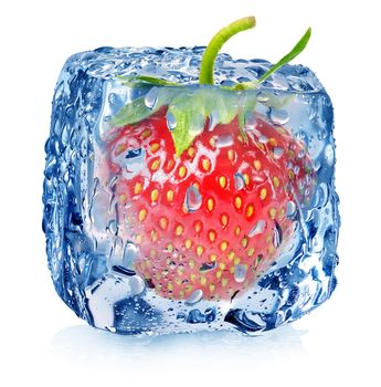 Strawberry in ice isolated on a white background