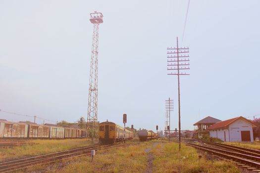 Old railway station with retro filter effect