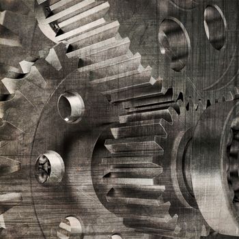 Old gears. Dark grunge background. Teamwork concept