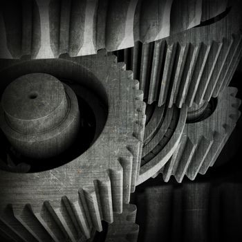 Old gears. Dark grunge background. Teamwork concept