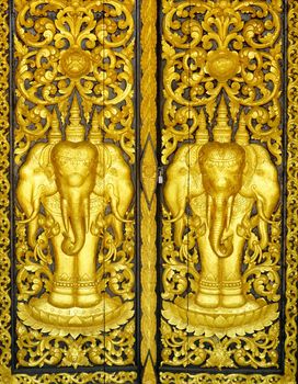 various of thai patterns on temple wall and pillars that  usually present in red,black and gold colour