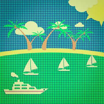 Tropical Scene Icon on Checkered Background, Instagram Effect