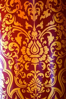 various of thai patterns on temple wall and pillars that  usually present in red,black and gold colour