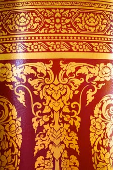 various of thai patterns on temple wall and pillars that  usually present in red,black and gold colour