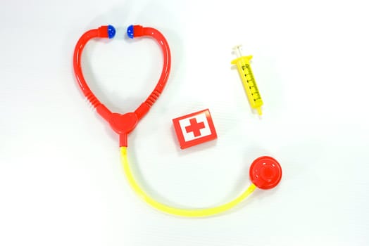 medical toy set on white scene,shallow focus