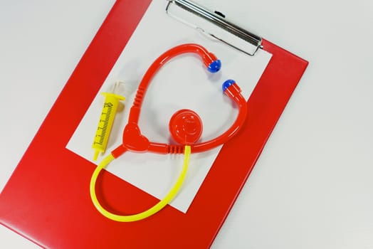 medical toy set on white scene,shallow focus