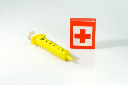 medical toy set on white scene,shallow focus