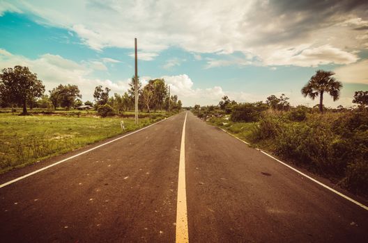 Road and blue sky in  countryside view nature