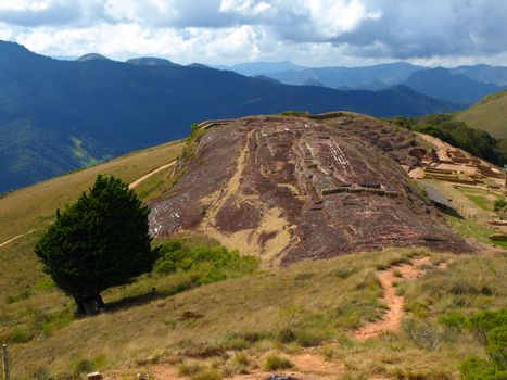 Global view of the main rock in archeological site El fuerte of Samaipata (Bolivia)