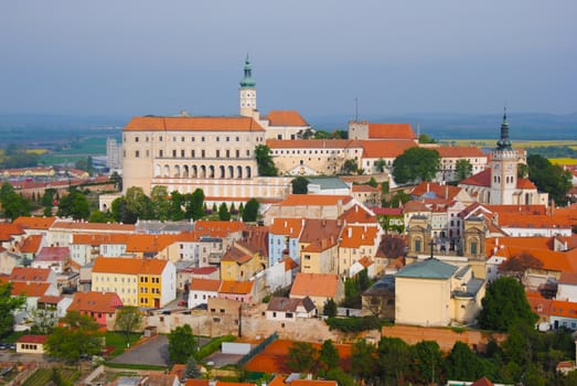 Mikulov castle in typical moravian town (Czech Republic)