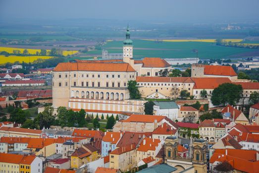Mikulov castle in typical moravian town (Czech Republic)