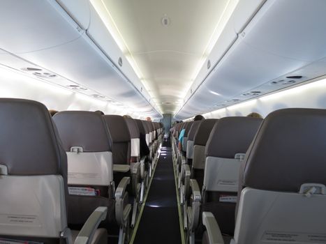 VIENNA, CIRCA SEPTEMBER 2013: seats in the interiors of an aircraft of the Air Berlin company, in Vienna, september 2013