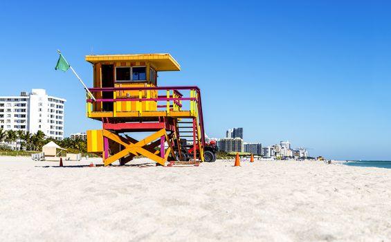 Colorful Lifeguard Tower in South Beach, Miami Beach, Florida, USA 