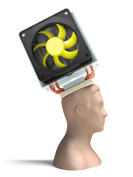 Man with a cooling device for the brain