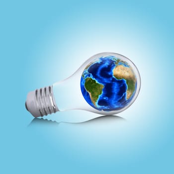 Earth inside the bulb. Concept Earth's electricity. Elements of this image are furnished by NASA