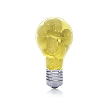Gold coins inside bulb. The business concept