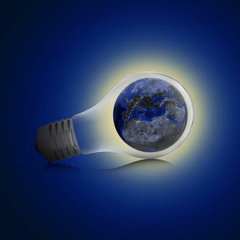 Earth inside the bulb. Concept Earth's electricity. Elements of this image are furnished by NASA