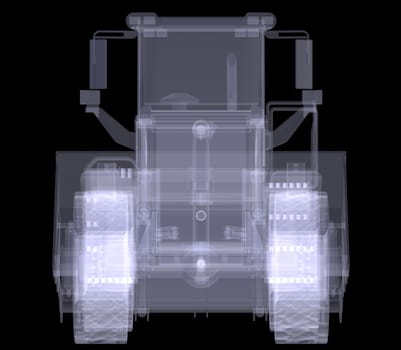 Wheel loader. X-ray render isolated on black background