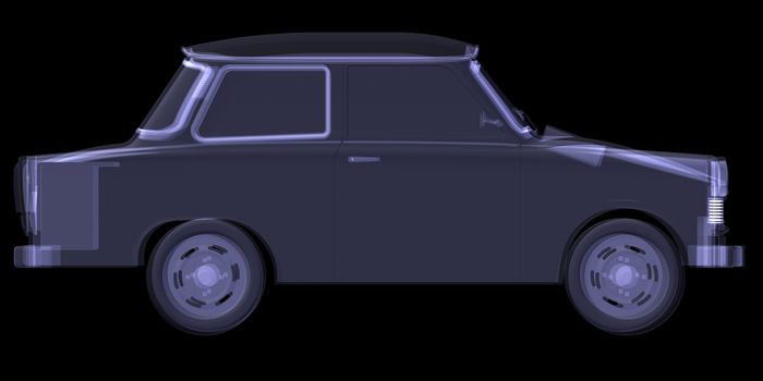 Retro car. X-ray render isolated on black background