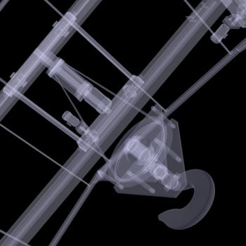 Electric hoist. X-ray render on the black background