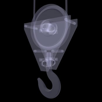 Industrial hook. X-ray render on the black background