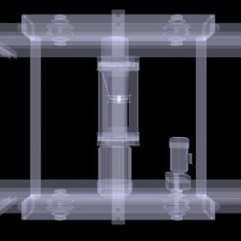 Electric hoist. X-ray render on the black background