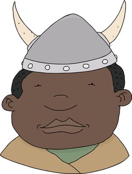 Viking of African ancestry with helmet cartoon