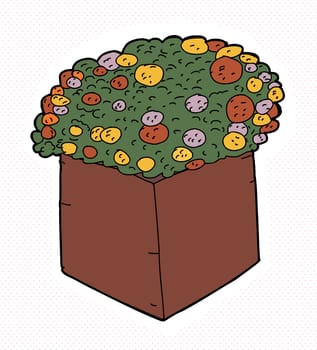 Pretty marigolds in square box over halftone background