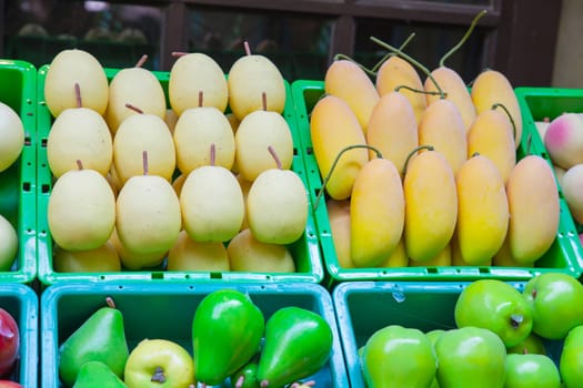 Fresh fruits shop at a market 