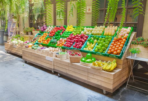 Fresh fruits shop at a market 