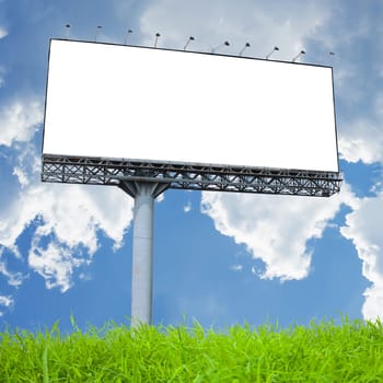 Blank billboard on the blue sky . Useful for your advertisement