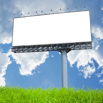 Blank billboard on the blue sky . Useful for your advertisement