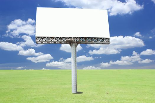 Blank billboard on the blue sky . Useful for your advertisement