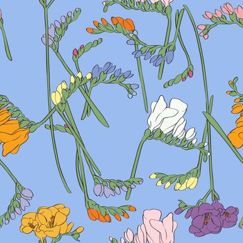 Freesia pattern over a blue background