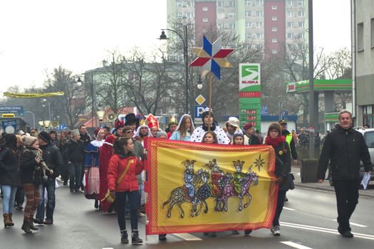 Wloclawek, Poland - January 6, 2014: Catholics celebrate Epiphany or Three Kings’ Day in a street procession