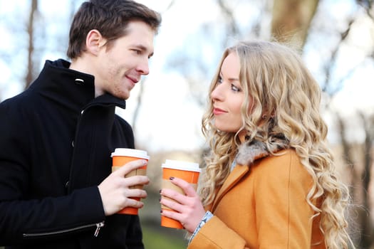 Autumn. Cute couple on the street