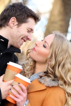 Autumn. Cute couple on the street