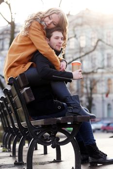 Autumn. Cute couple in the park