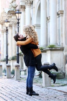 Autumn. Cute couple on the street