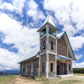 Christian Church in Samosir Island. Lake Toba, North Sumatra, Indonesia.