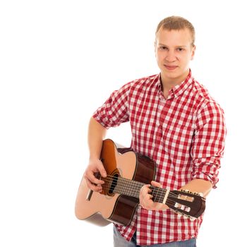 Young musician with wooden guitar