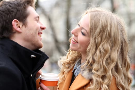 Autumn. Cute couple on the street